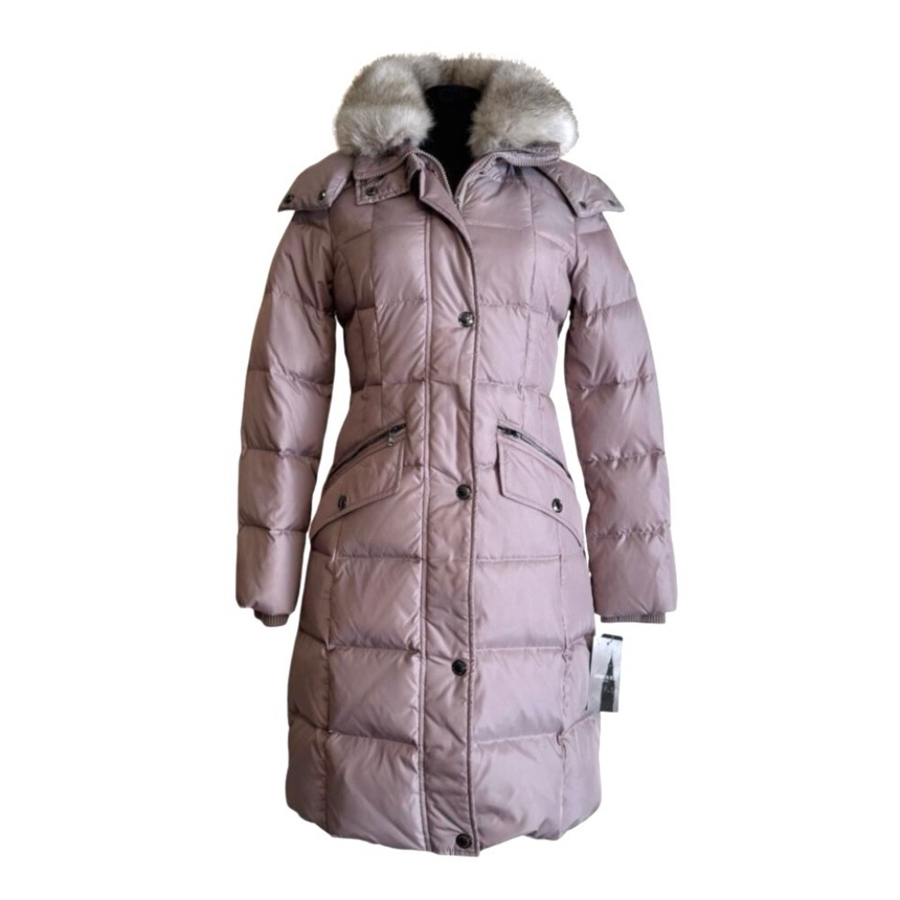 London Fog  Fur Trim Hooded Down Puffer Trench Winter Coat NWT
